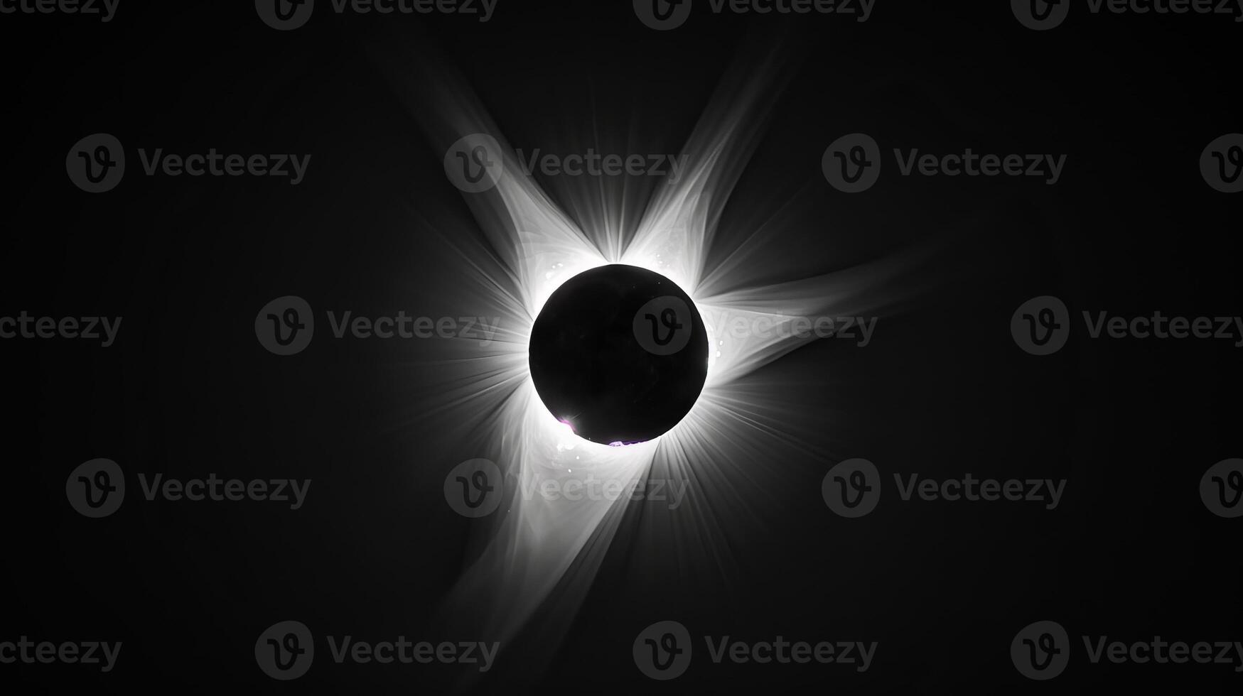 Solar eclipse with visible corona in a dark sky. Eclipse showing the solar corona. Concept of astronomy, celestial events, and cosmic phenomena photo