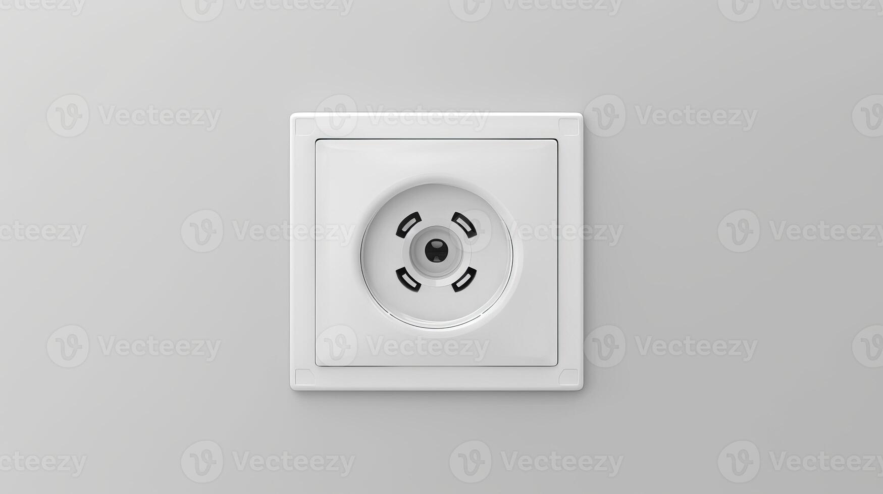 European-style power socket on a light grey wall. Concept of electricity, household infrastructure, minimalist design, utility photo
