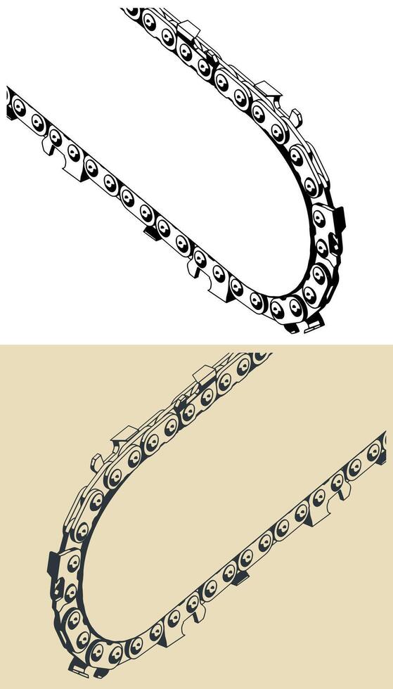 Chainsaw tire and chainsaw chain close up vector