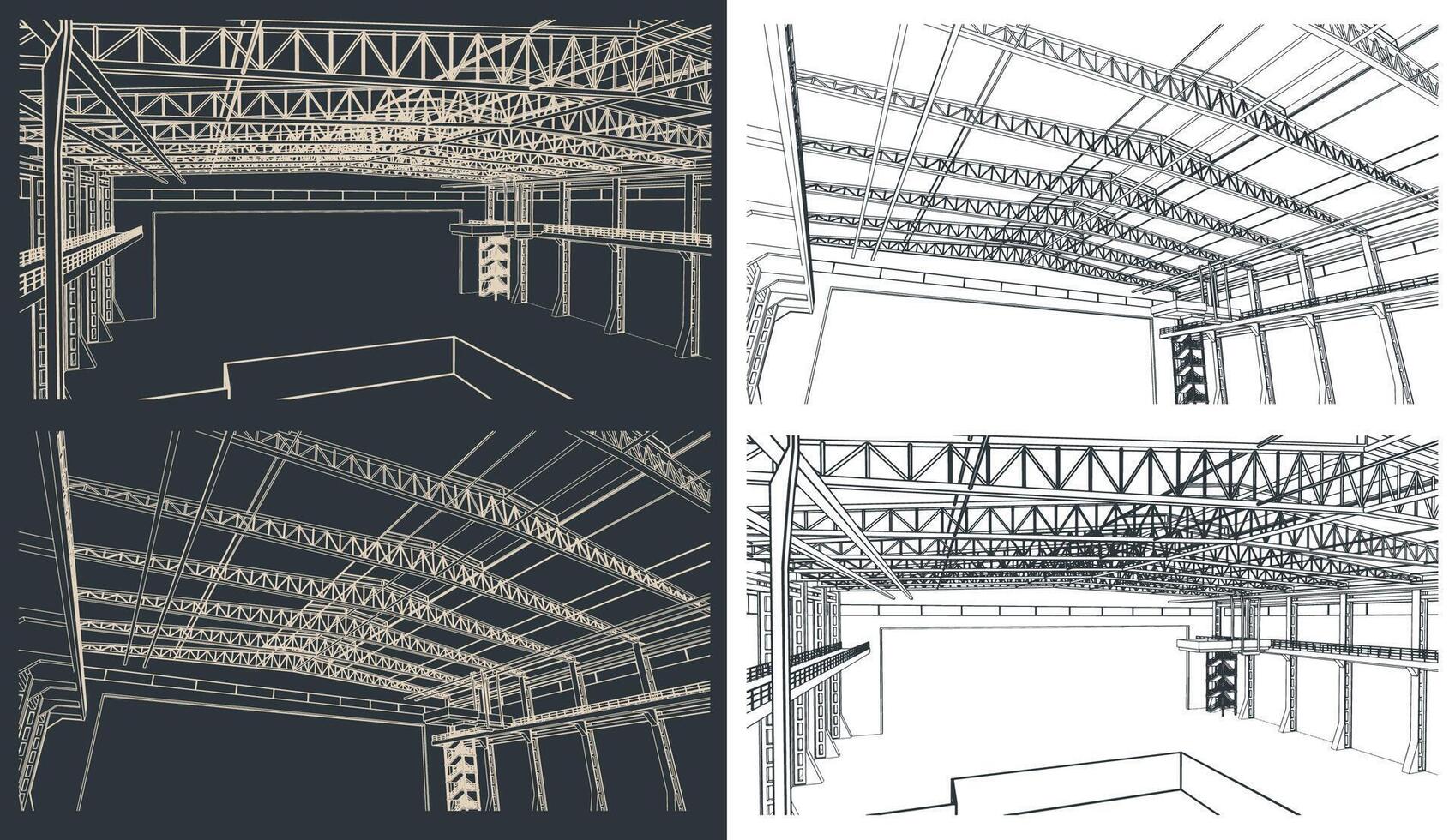 Large industrial hangar sketches vector