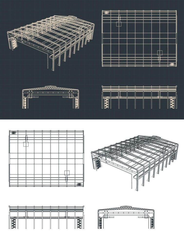 Large industrial hangar drawings vector