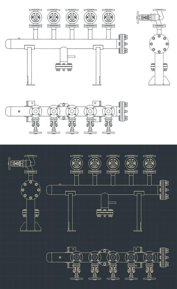 Steam header blueprints vector