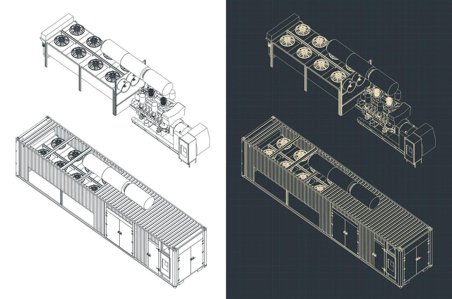 Container type generator structure blueprints vector