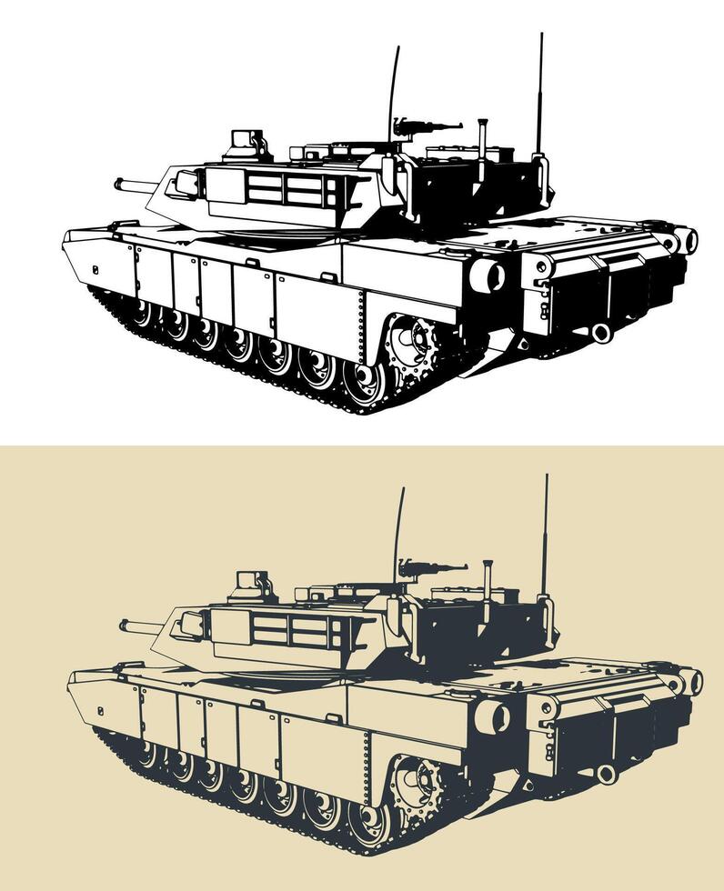 M1 Abrams armored tank illustrations vector