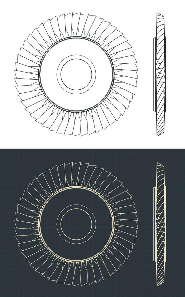 Engine compressor blisk blueprints vector