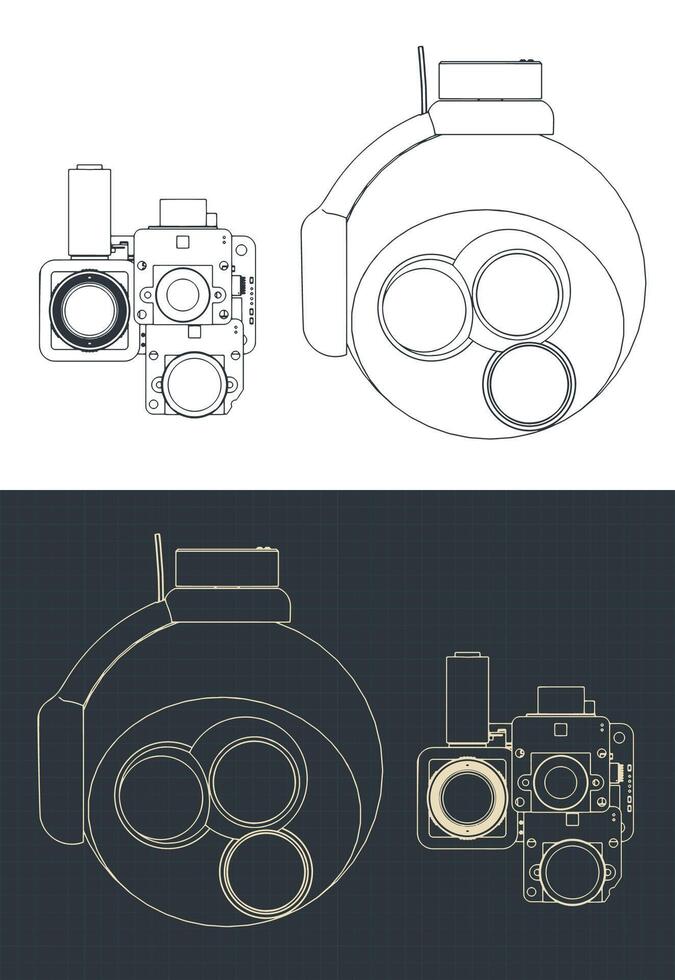 Enclosed ball gimbal camera blueprints vector