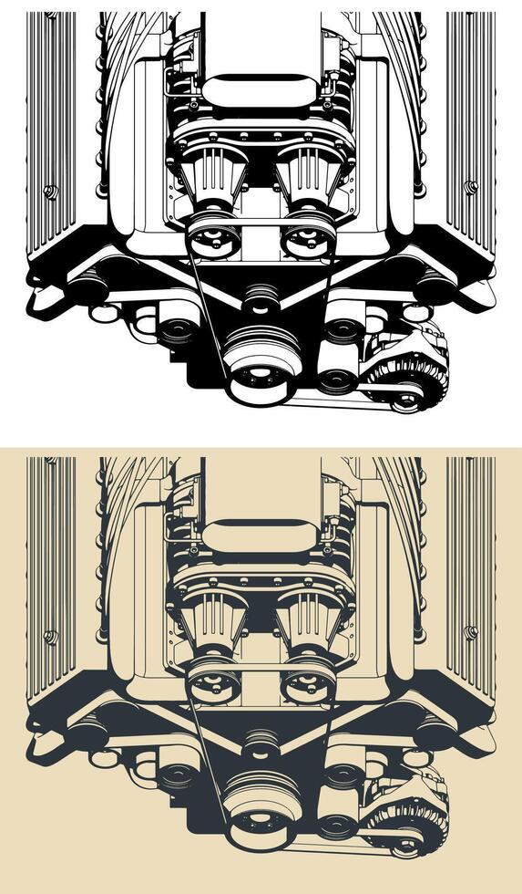 V engine close-up vector