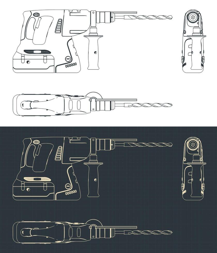 Professional cordless SDS Drill blueprints vector