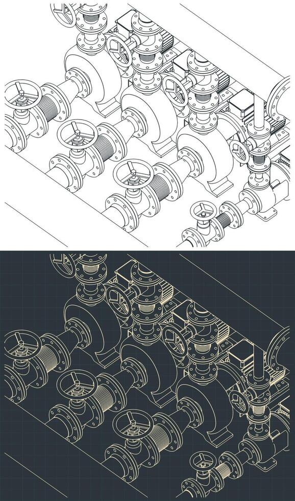 Pump station blueprints vector