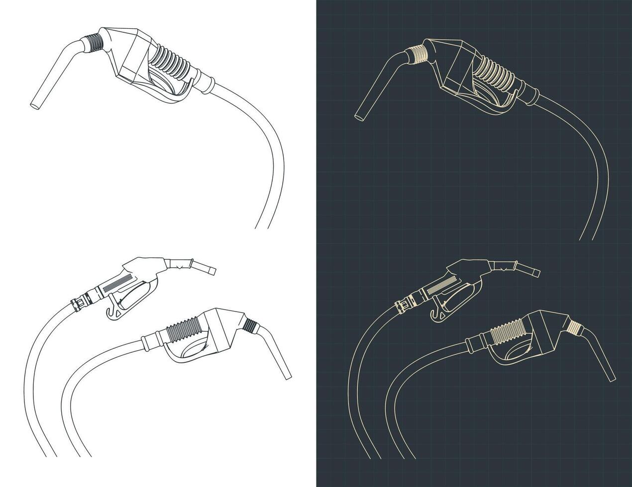 Gasoline pistols blueprints vector