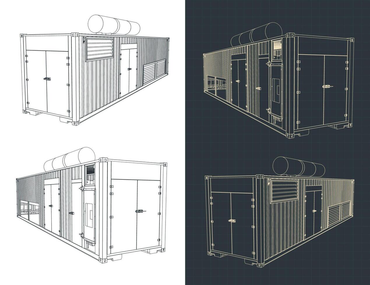 Containerized generator blueprints vector