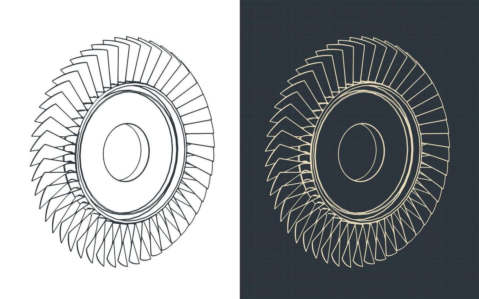 Engine compressor blisk isometric blueprints vector