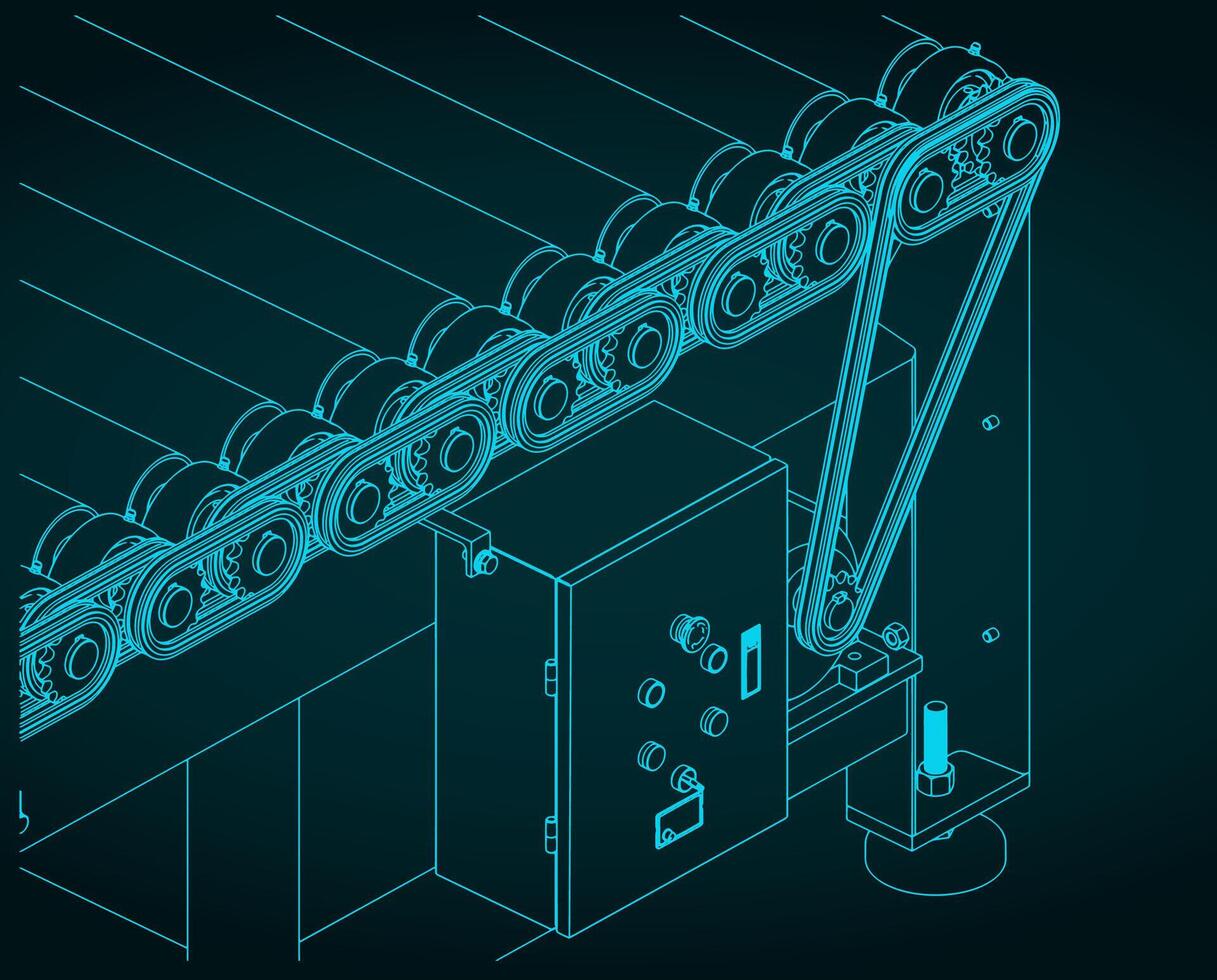Roller conveyor mechanism and control closeup vector