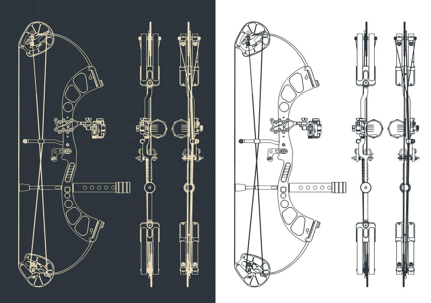 Compound hunting bow blueprints vector