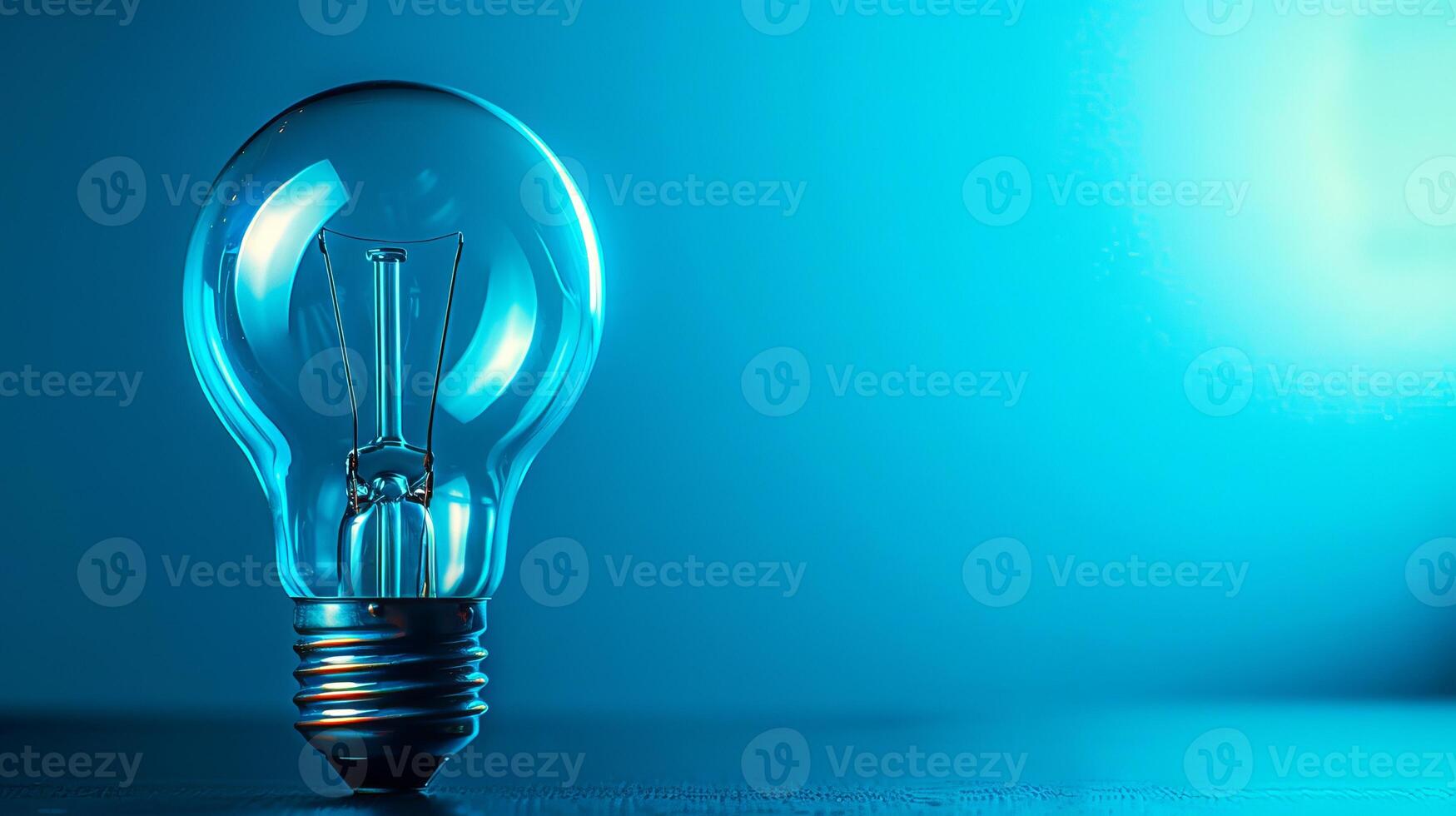 Light bulb on a blue background Concept of innovation, bright ideas, creativity, electrical energy. Copy space photo