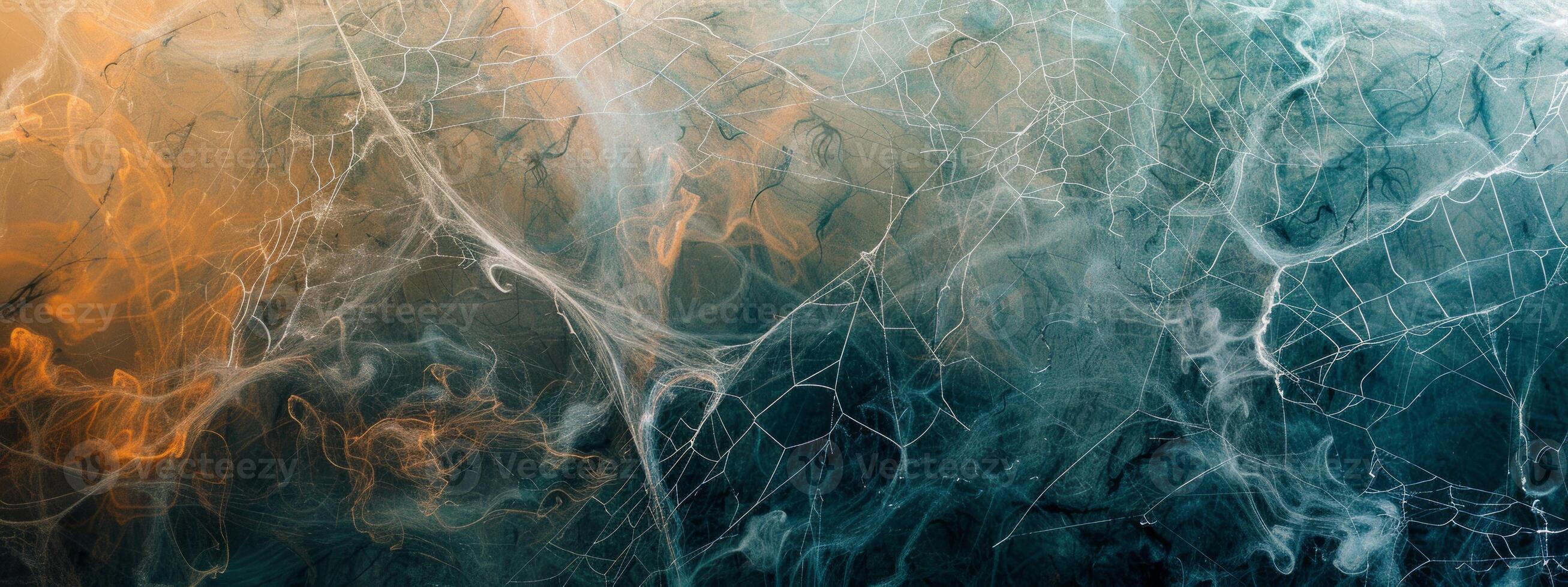 Abstract grunge background with spider web pattern. Blue and orange textures. Concept of decay, nature, spooky, web design. Halloween. Banner. Copy space photo