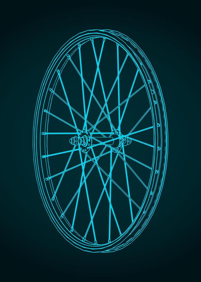 Bicycle rim isometric blueprint vector