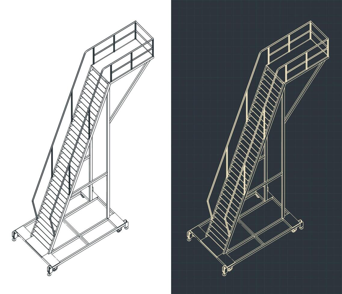 Mobile work platform isometric blueprints vector