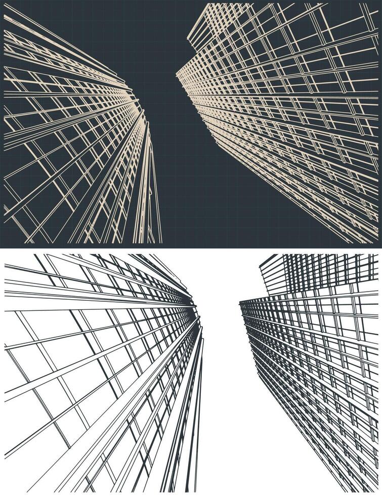 Stylized illustrations of skyscrapers vector