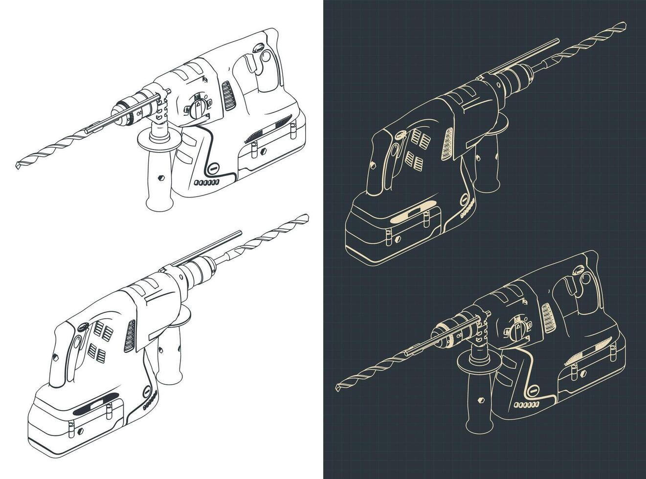 Professional cordless SDS Drill isometric blueprints vector