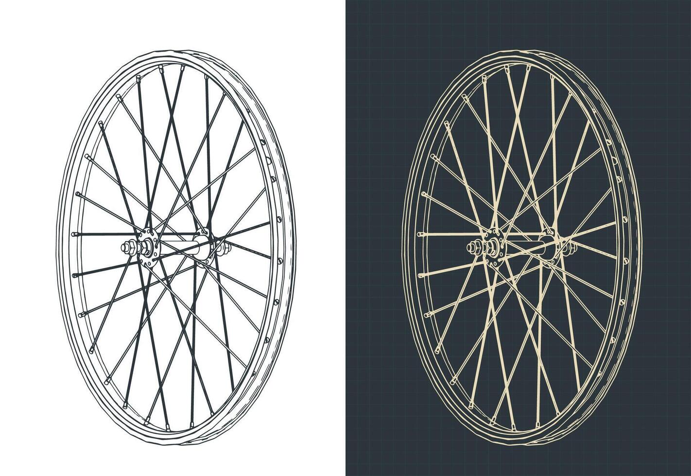 Bicycle rim isometric blueprints vector