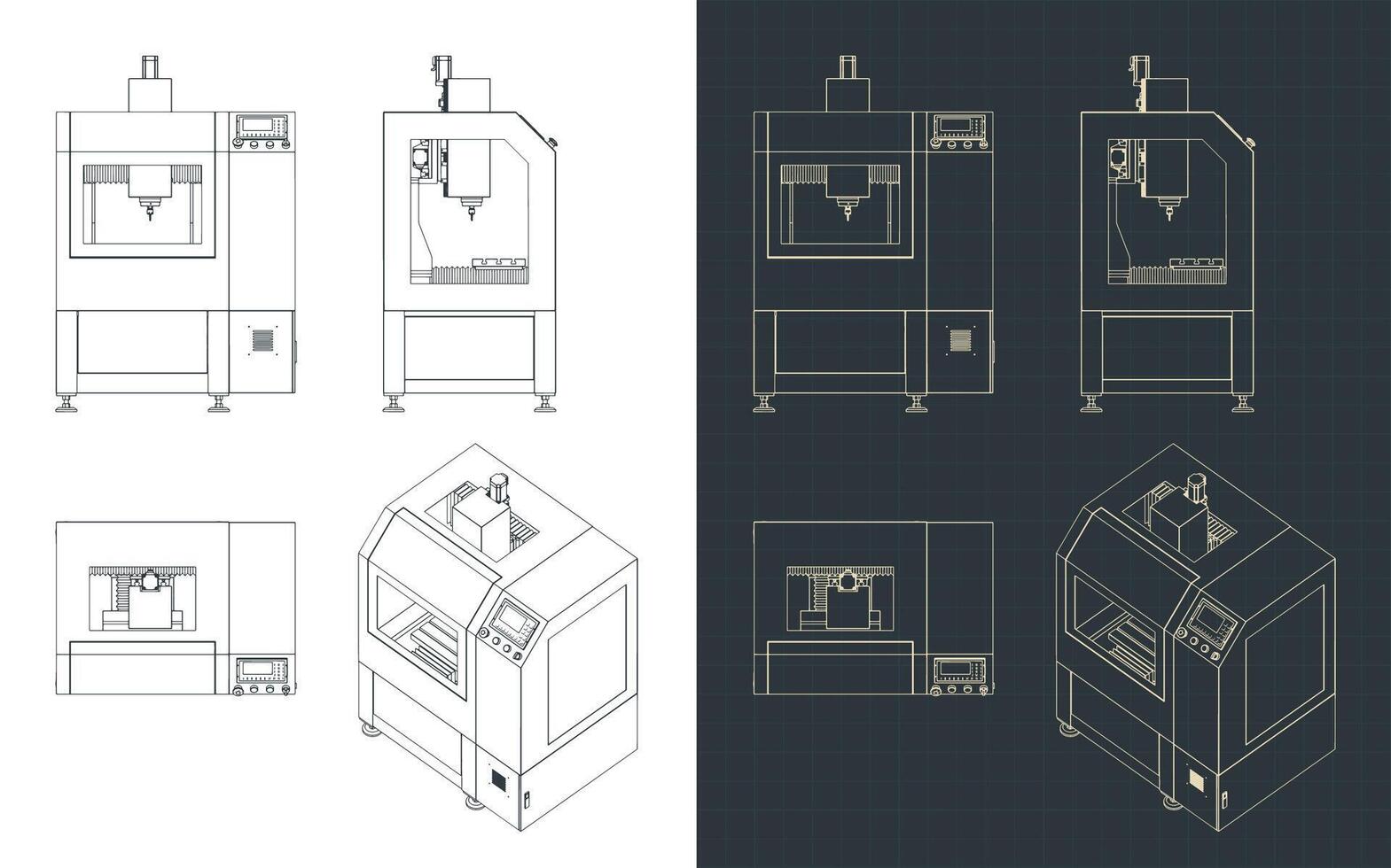 CNC PCB drilling and routing machine blueprints vector