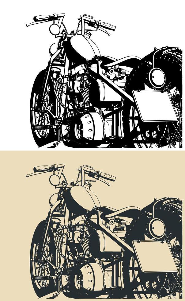Vintage motorcycle close-up vector