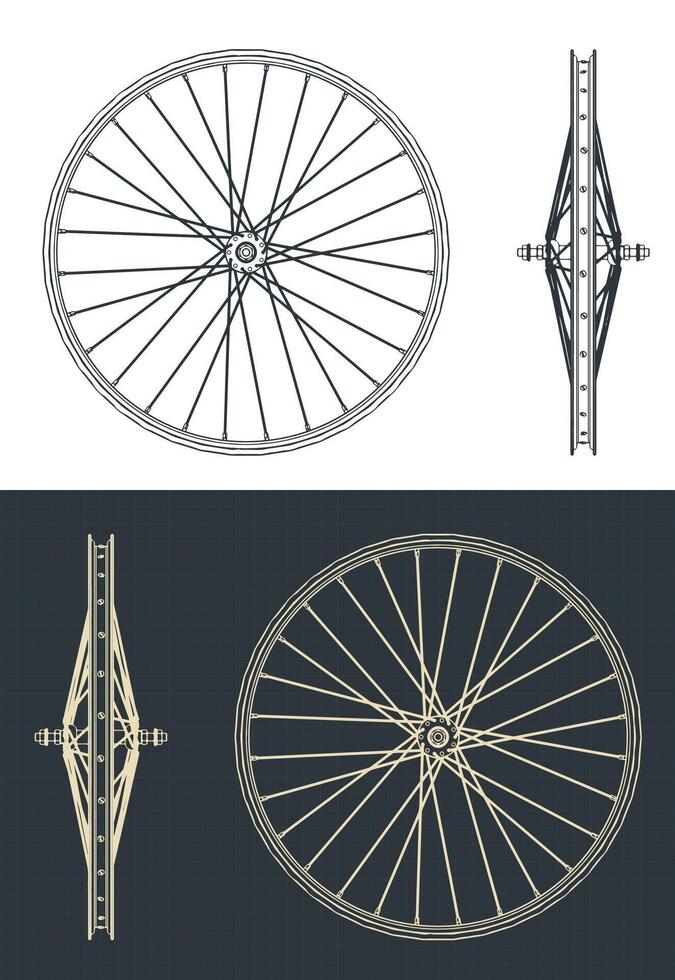 Bicycle rim blueprints vector