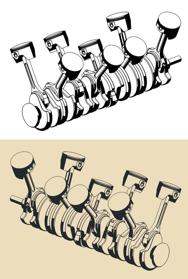 Crankshaft and pistons illustrations vector