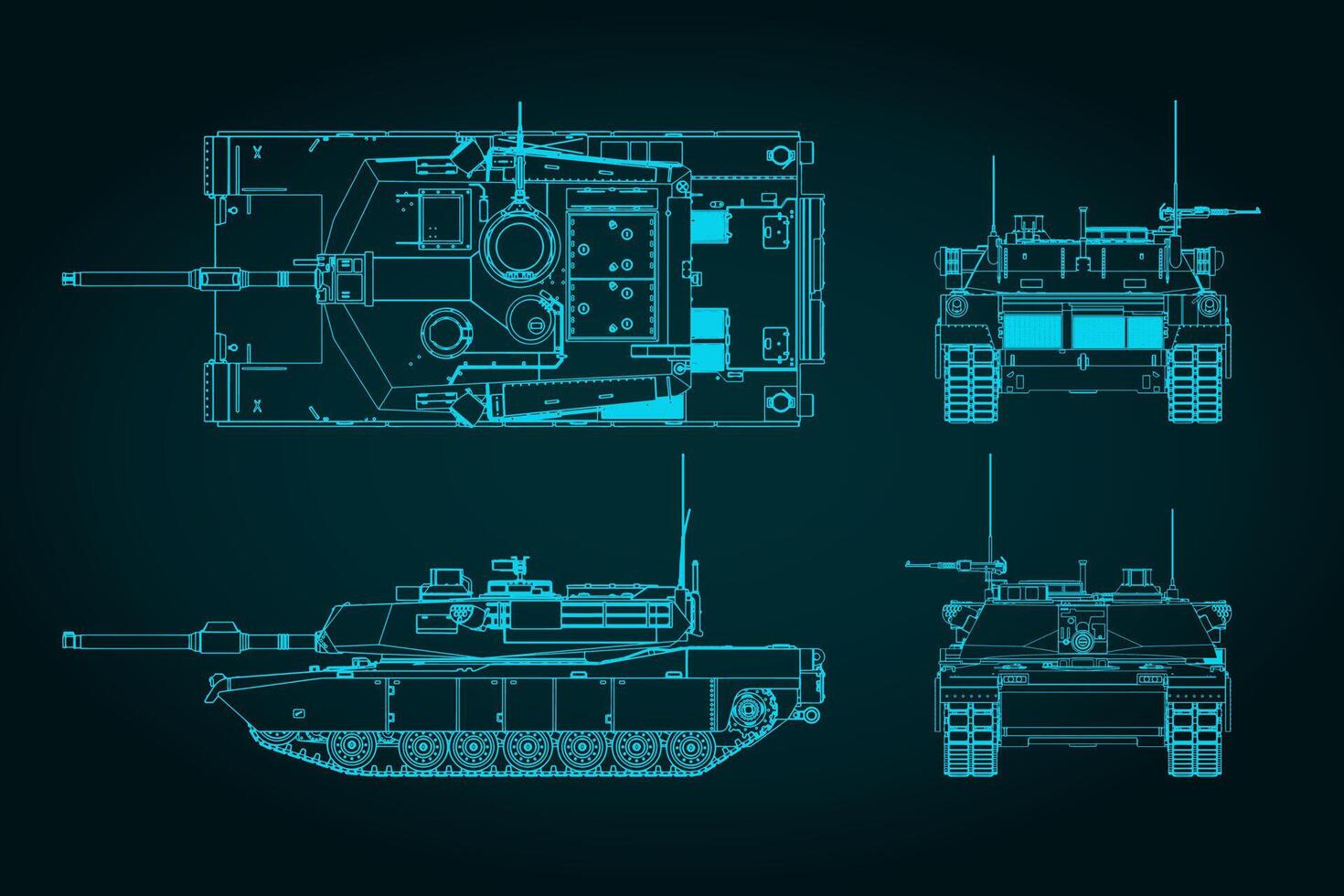 M1 Abrams tank blueprints illustration vector