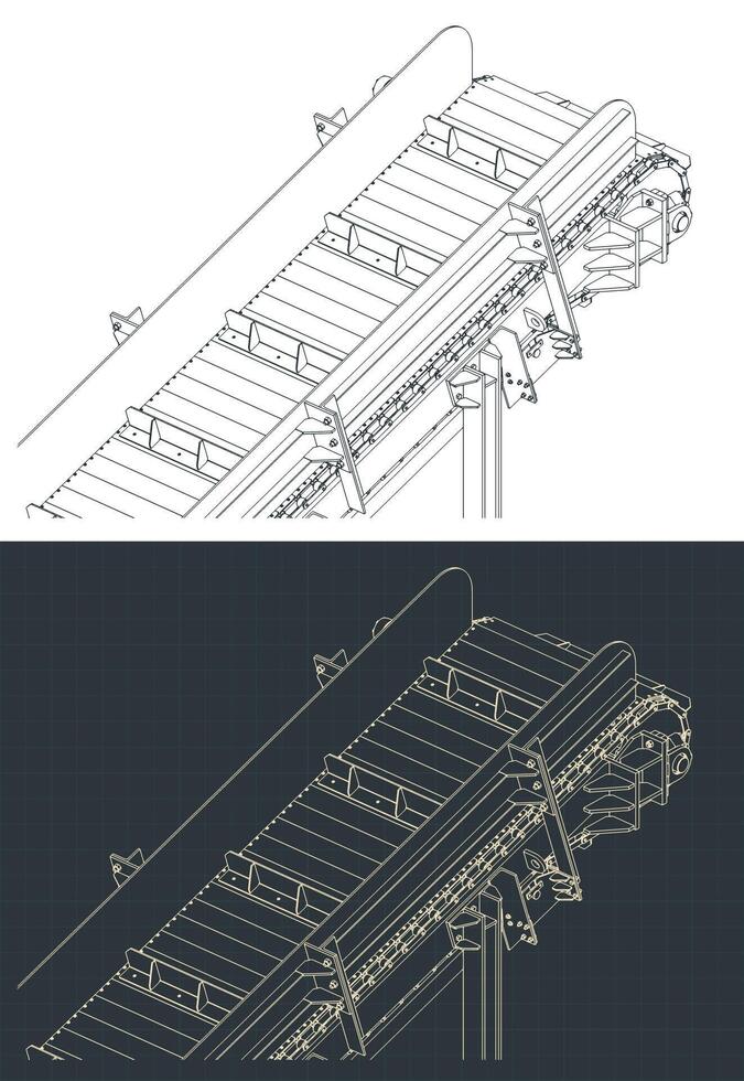 Chain conveyor close up drawings vector
