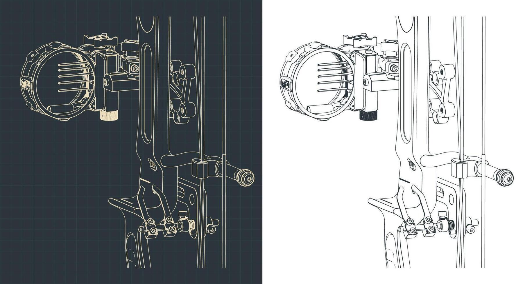 Compound bow close-up illustrations vector