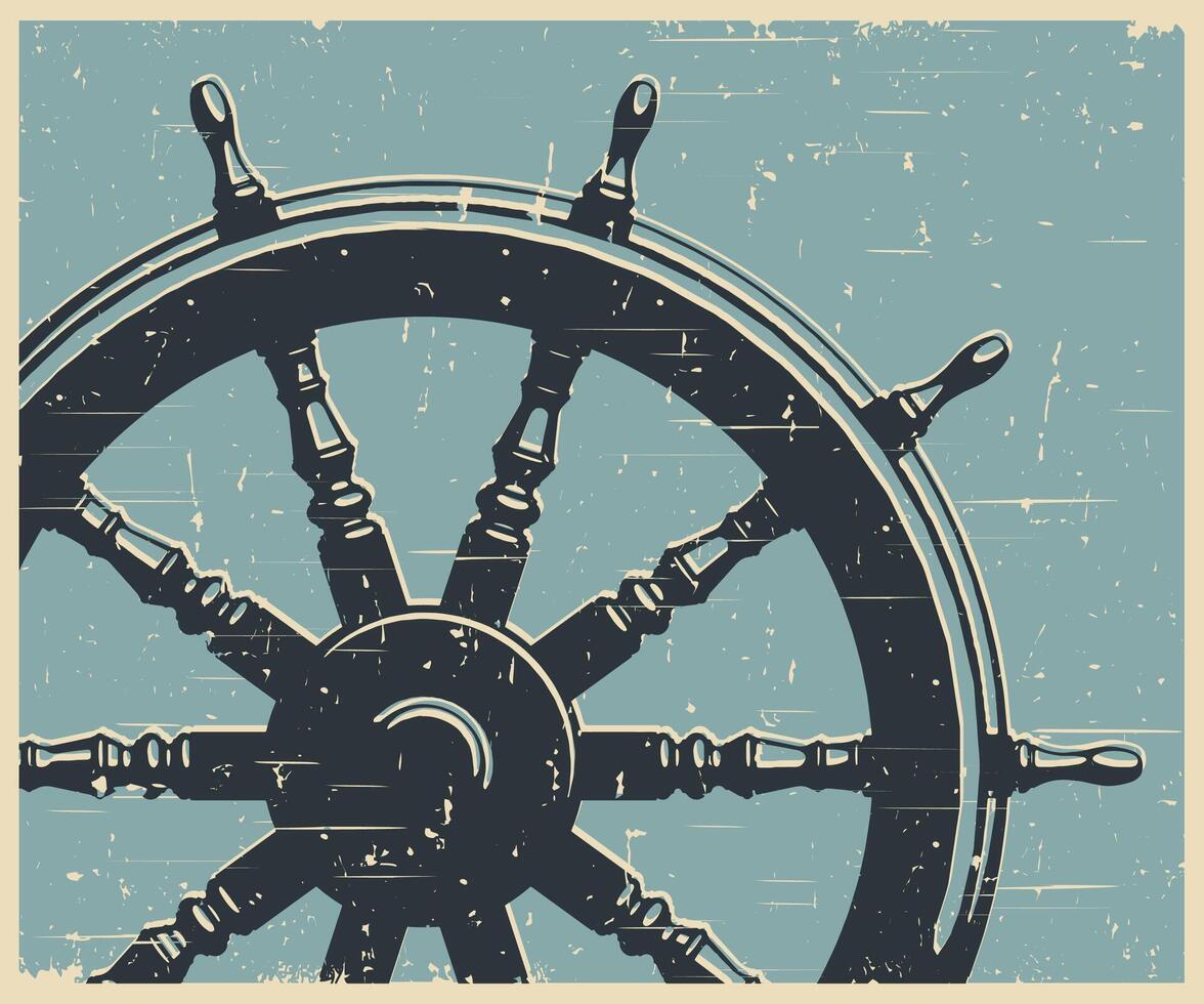 Ship steering wheel retro poster vector