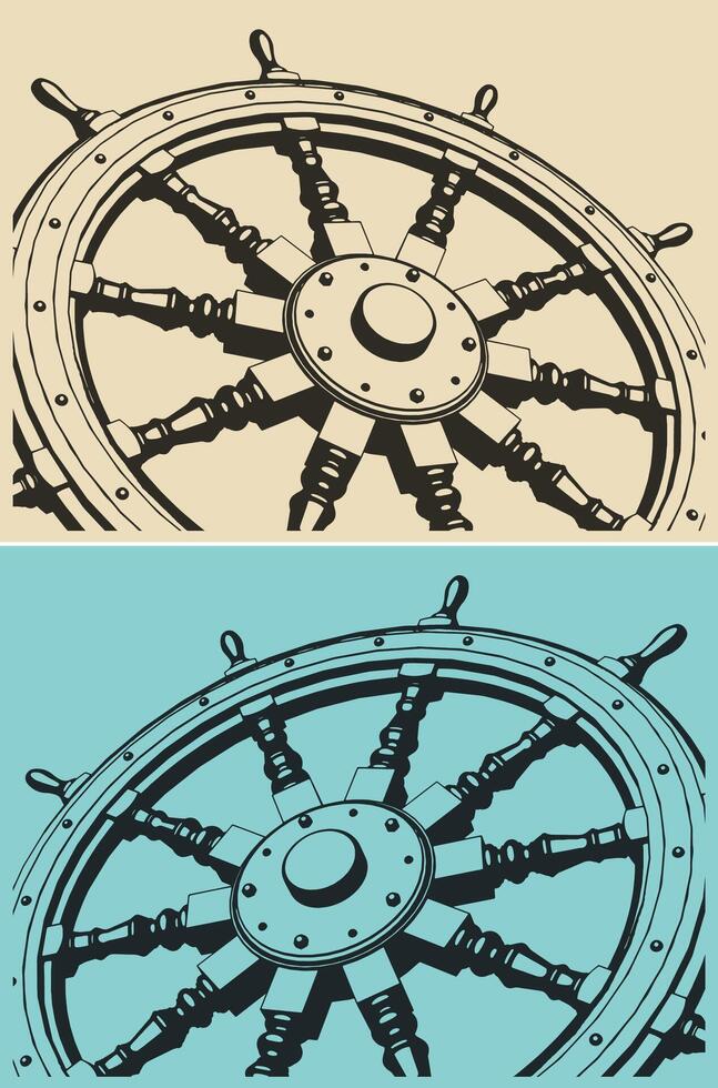 Ship steering wheel sketches vector