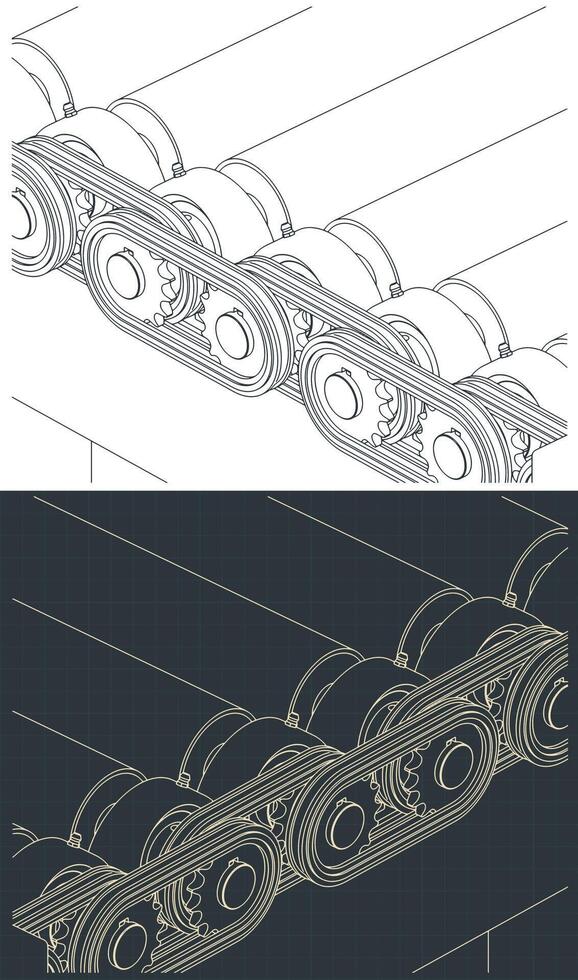 Roller conveyor mechanism close up vector