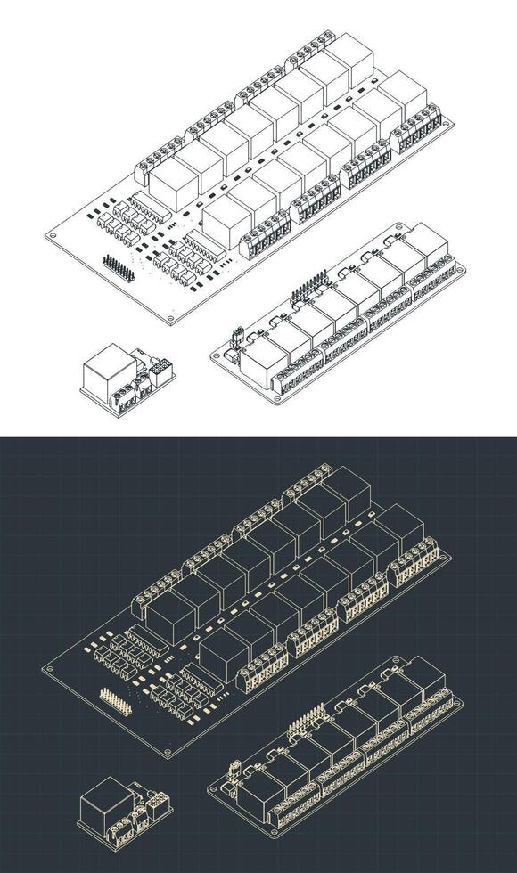 Relays isometric drawings mini set vector