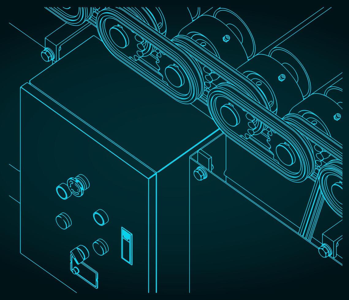Roller conveyor mechanism and control close up vector