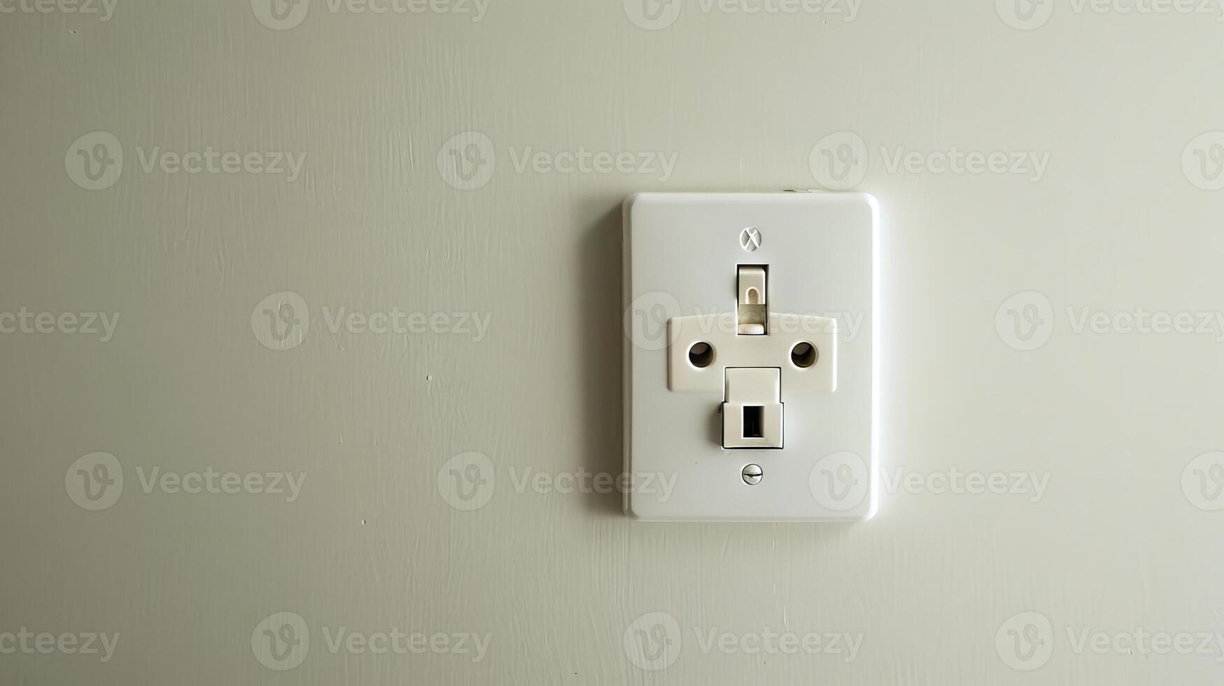 UK three-pin electrical outlet on a gray wall. UK power socket. Concept of home improvement, electricity, interior design, infrastructure photo