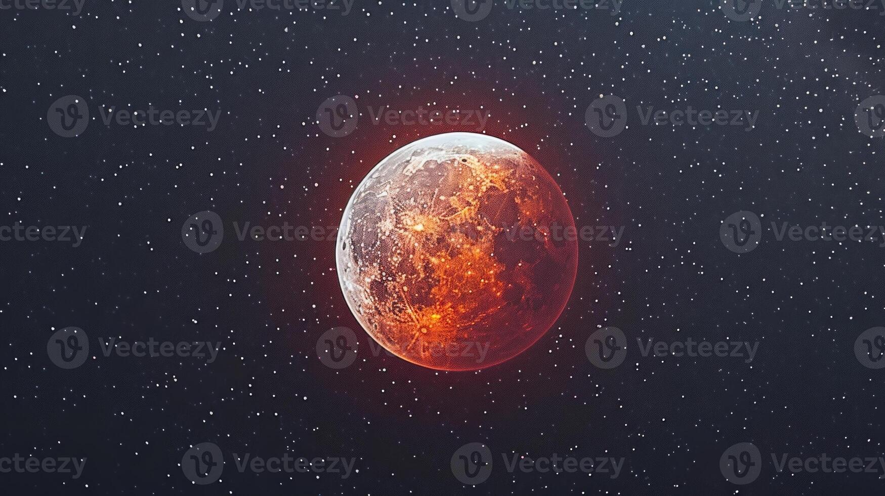 Total lunar eclipse showing the moon in deep red color, framed against star-filled sky, emphasizing vivid color contrast and celestial wonder. Concept of eclipse, space phenomena, astronomy event photo