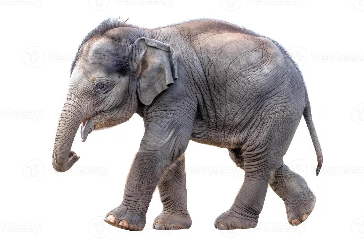 Cute baby elephant on a white background. Realistic elephant figure isolated. Concept of animals, zoology, wildlife education, and conservation awareness. photo