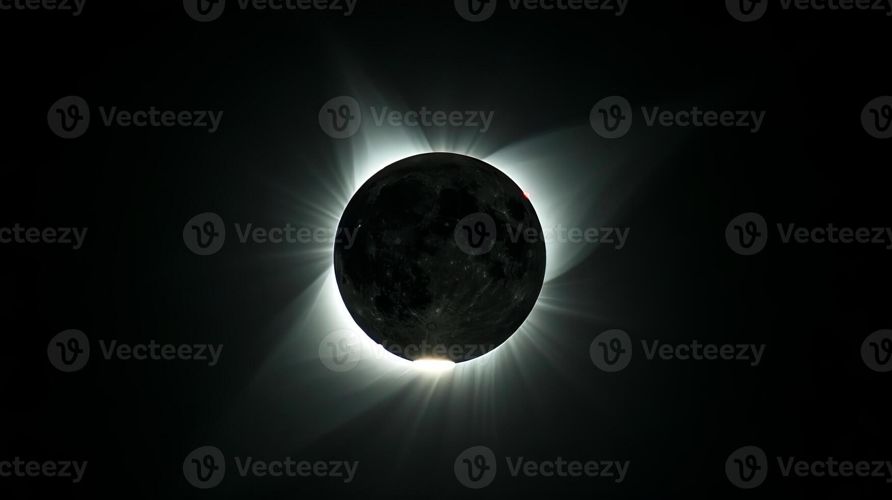 Total solar eclipse with visible sun corona. Complete solar eclipse. Concept of astronomy, celestial event, solar phenomenon photo