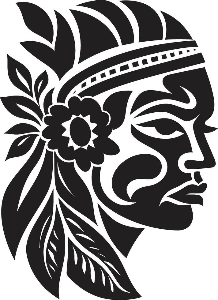 Black Sand Beauty Hawaiian Woman Graphic Element Pacific Princess Tribal Woman in Black vector