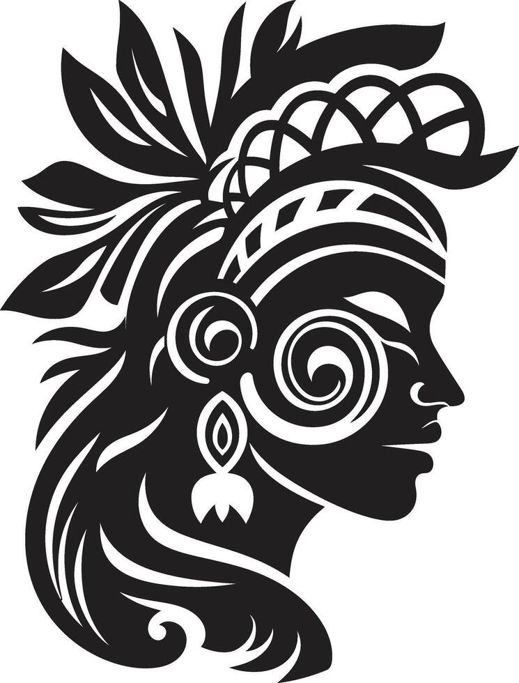 Tribal Temptress Hawaiian Woman in Black Oceanic Opulence Tribal Woman Symbol vector