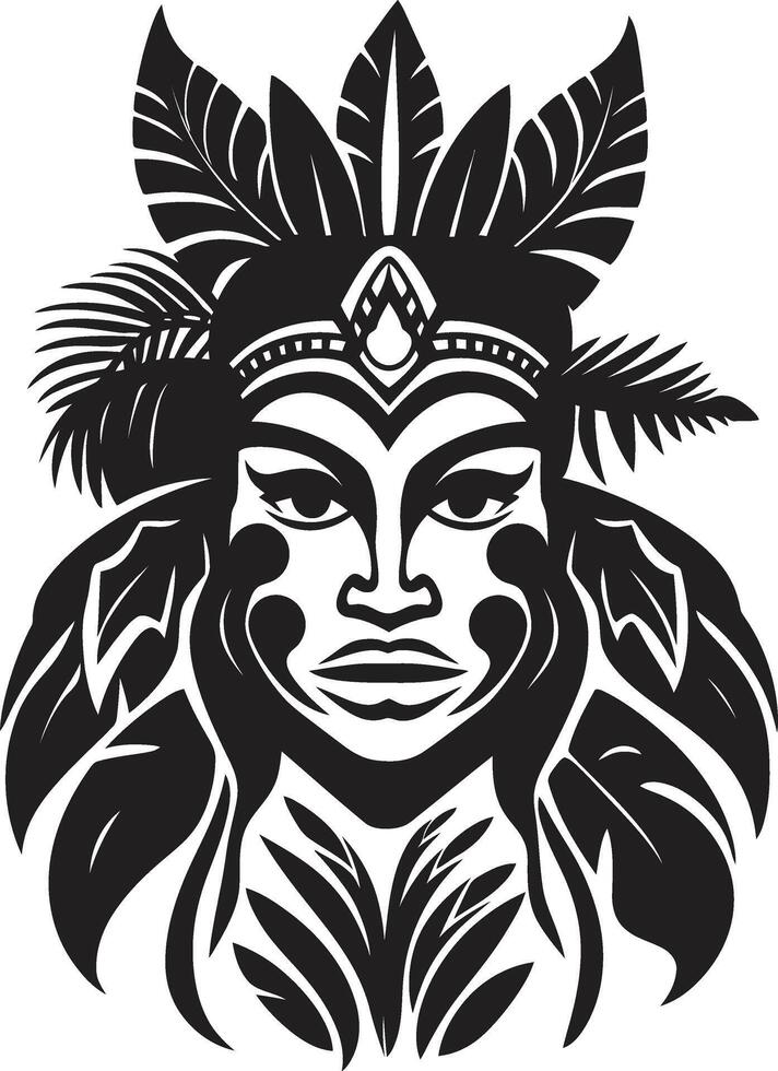 Tribal Maiden Hawaiian Woman Symbol in Black Island Harmony Tribal Woman Graphic Element vector