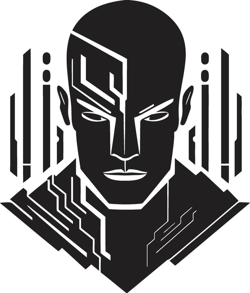 Futuristic Interface Cyberrobot Head Metallic Marvel Black Robotic Face Symbol vector