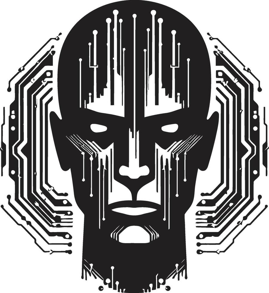 Techno Trooper Black Cyberrobot Head Symbol Circuitry Conductor Robot Face vector