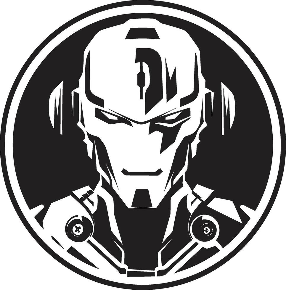 Digital Dynamo Black Cyberrobot Head Symbol Cybernetic Crusader Cyberrobotic Face vector