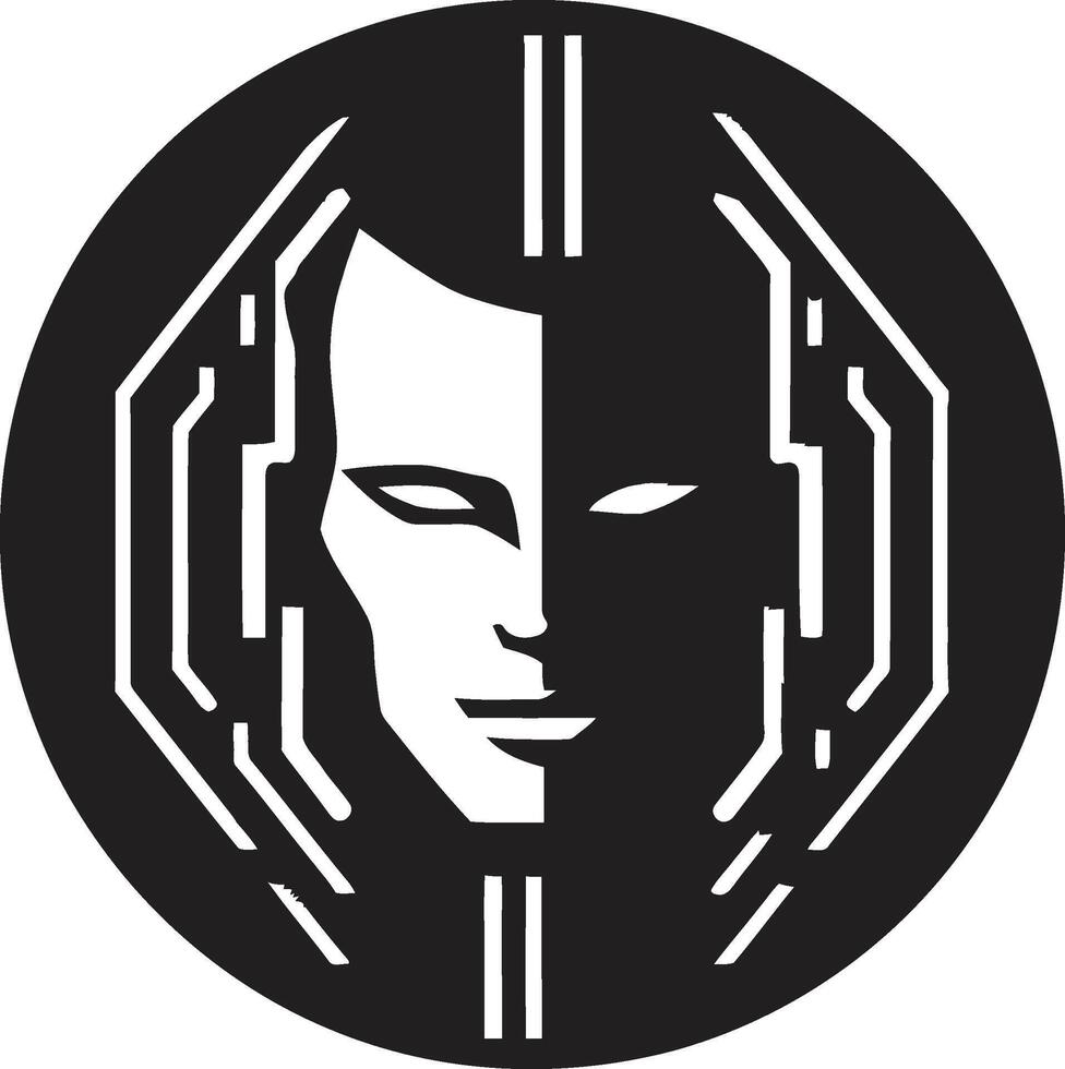 Electronic Enigma Cyberrobot Face Symbol Futuristic Gaze Black Robot Head vector