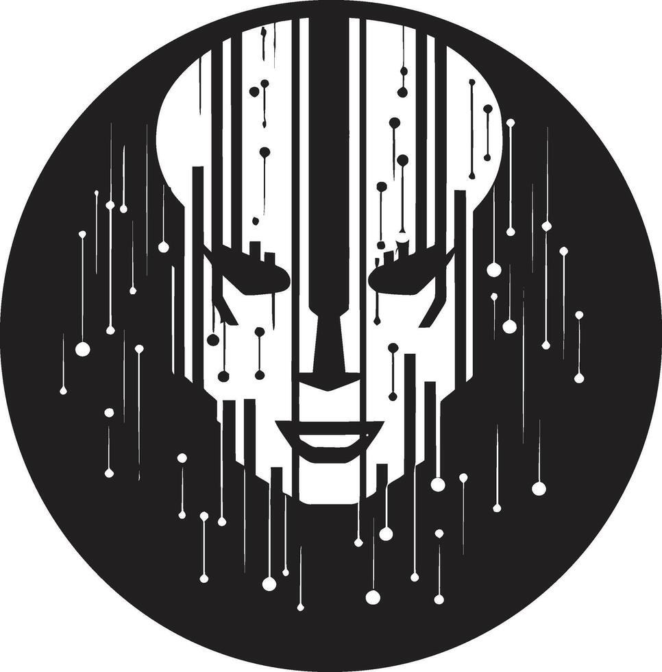 Futuristic Gaze Black Robot Head Digital Dynamo Cybernetic Face vector