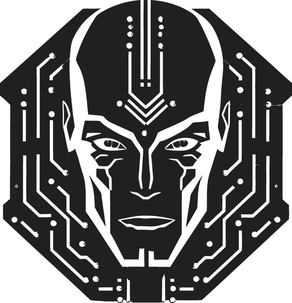 Technological Titan Cyberrobot Head Graphic Electronic Avatar Black Robot Face vector